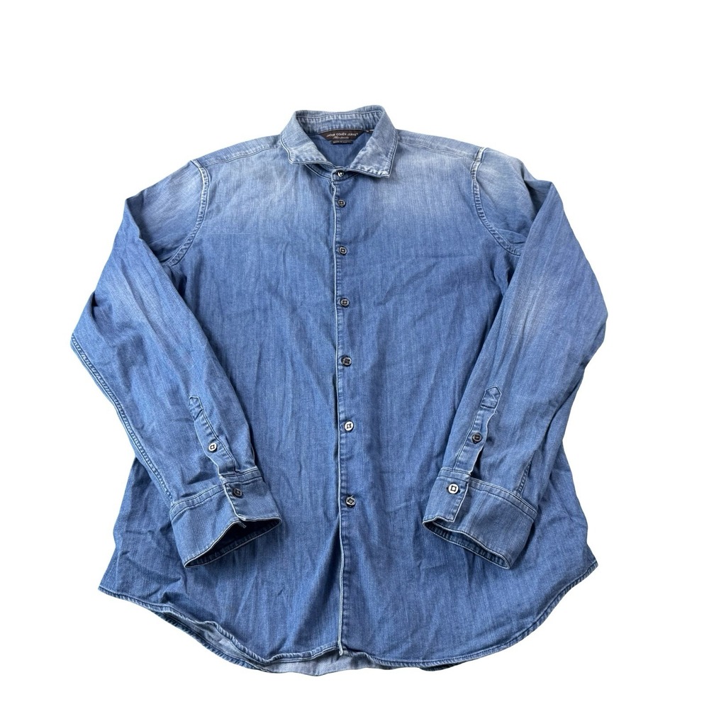 Jacob Cohen Chambray Denim Mens LS Handmade Button Front Shirt 17/43 XL J872
